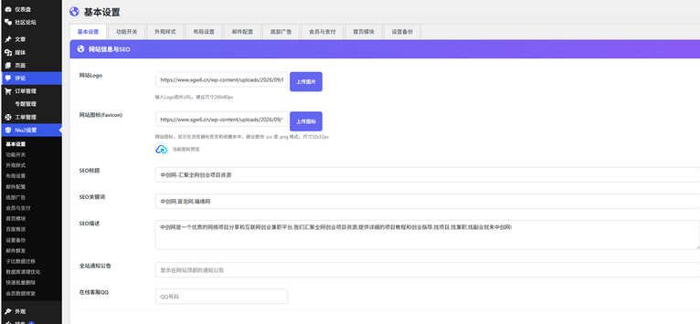 网站信息与SEO设置